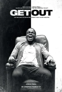Get Out movie poster showing close-up of terrified man with tear running down face Get Out movie poster