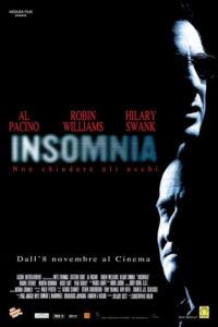 Insomnia movie poster showing detective in perpetual daylight of Alaska Insomnia